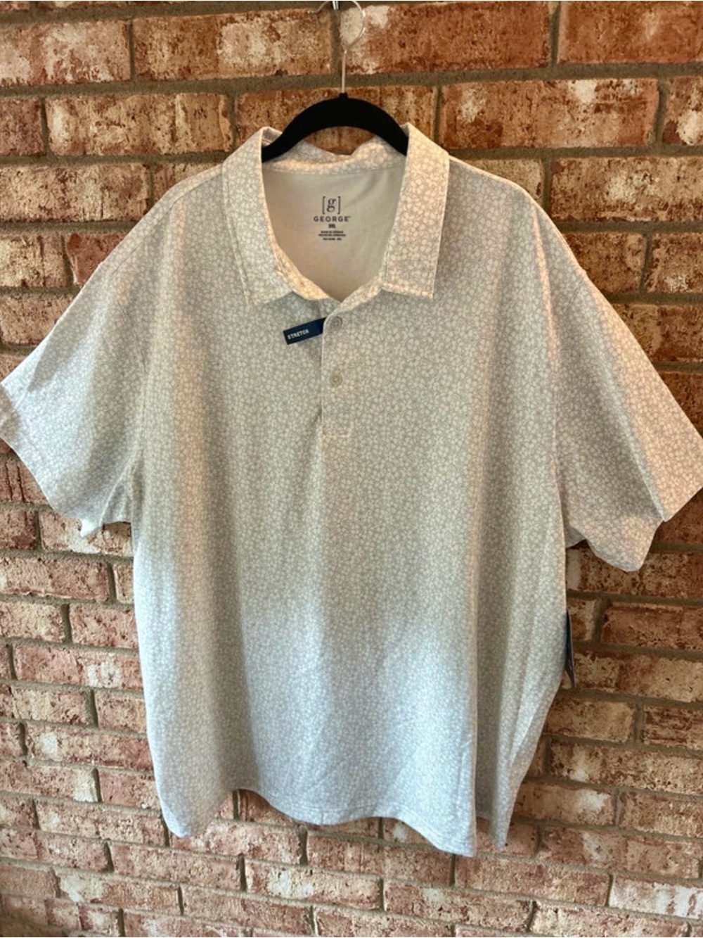 George Men's White and Gray Floral Polo Shirt XXXL